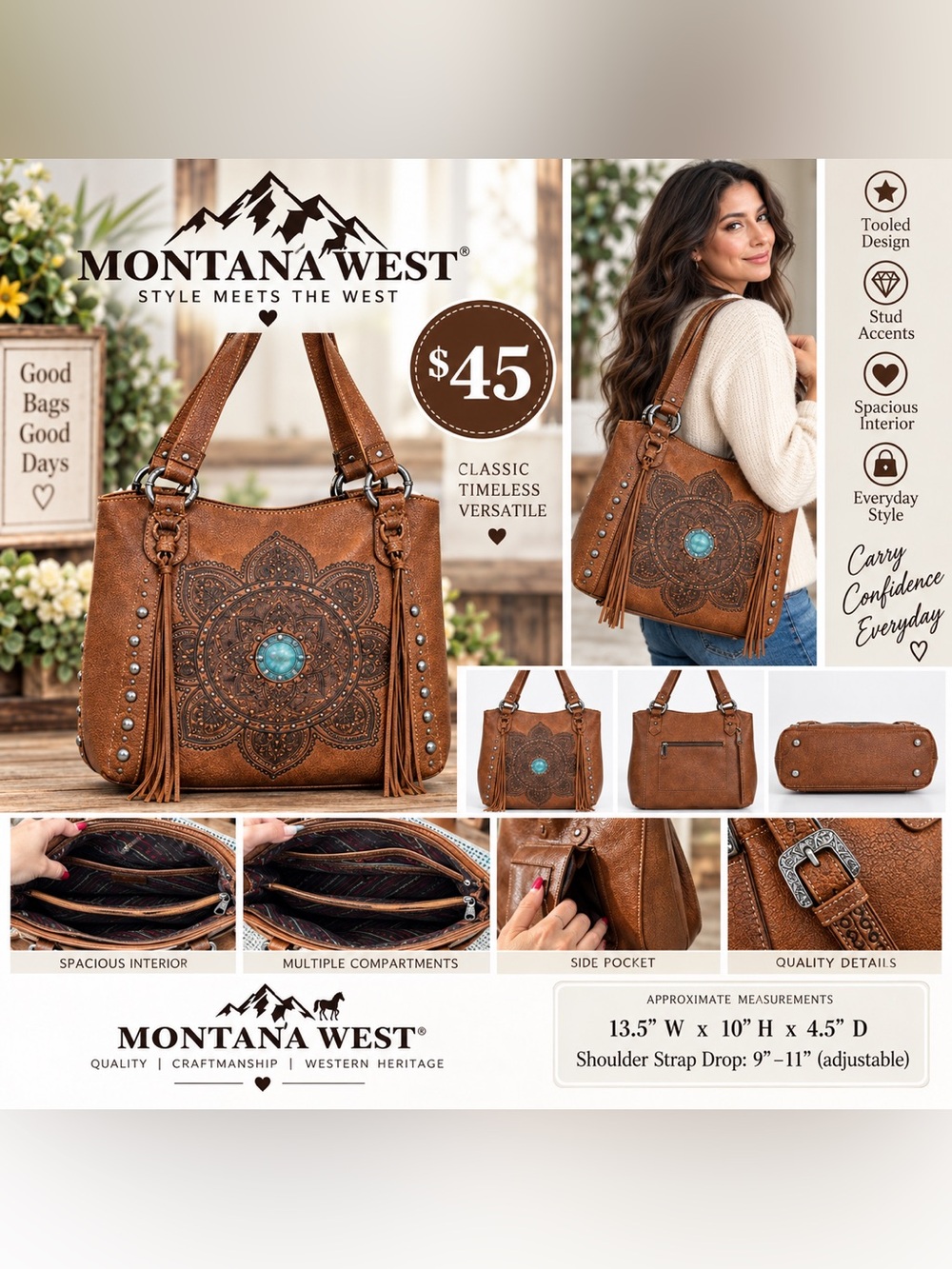 Montana West Brown Tooled Medallion Shoulder Bag